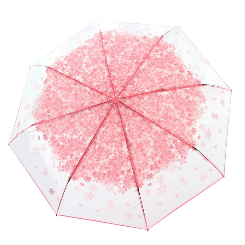 Alvinlite Transparent Sakura Parapluie Pink/Violet/Bleu/Vert Girl Parapluies avec poignée en Alliage Bleu 
