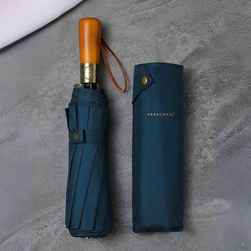 Executive Storm – Le parapluie pliant pour homme avec poignée bois, style affaires et protection renforcée