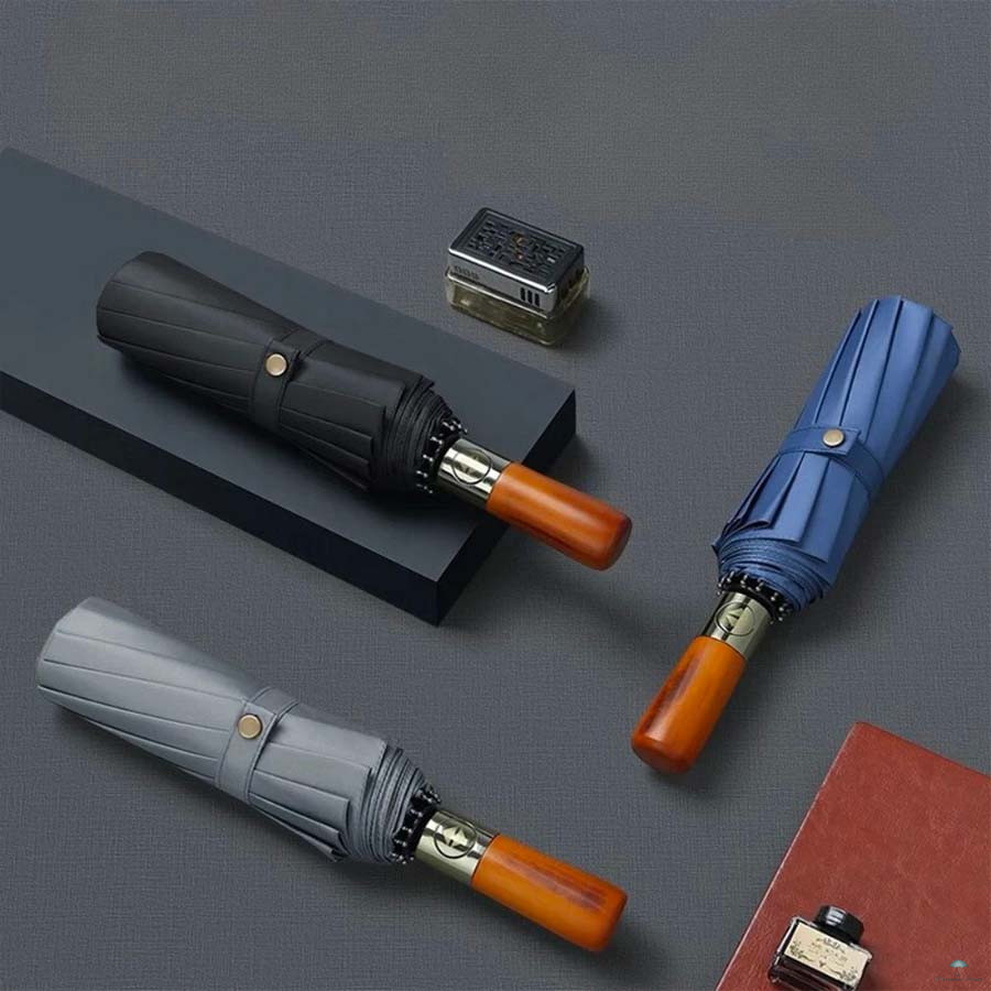Oxford Wood – Le parapluie pliant automatique avec poignée bois, pour un style pro et discret