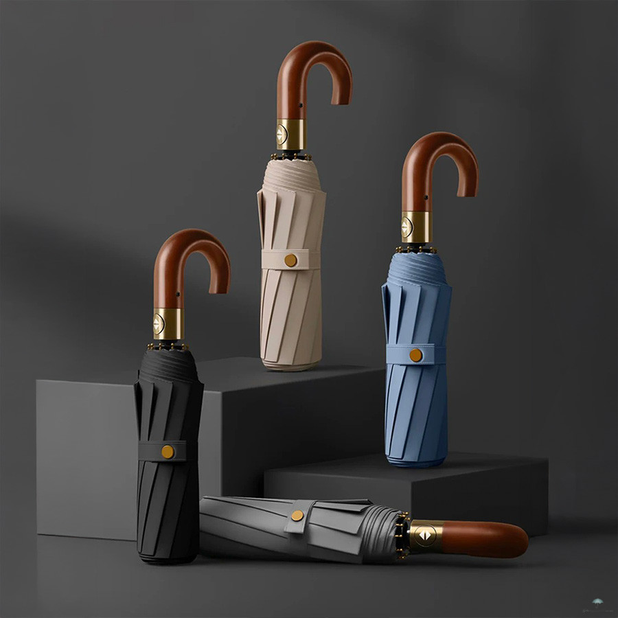 Heritage Curve – Le parapluie pliant au manche bois chic, pour un style intemporel